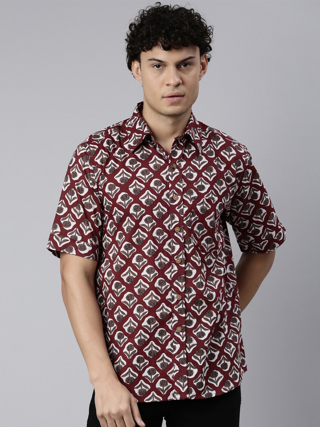 

ERISHA Printed Comfort Cotton Casual Shirt, Brown