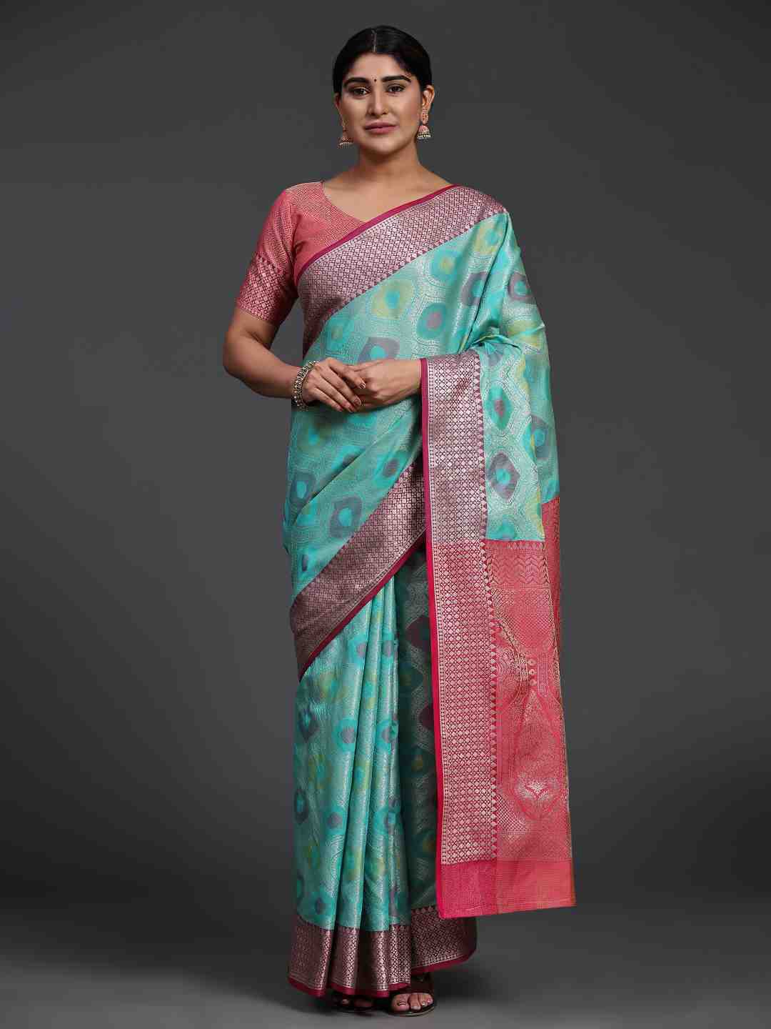 

JUST FASHION Ethnic Motifs Woven Design Zari Saree, Blue