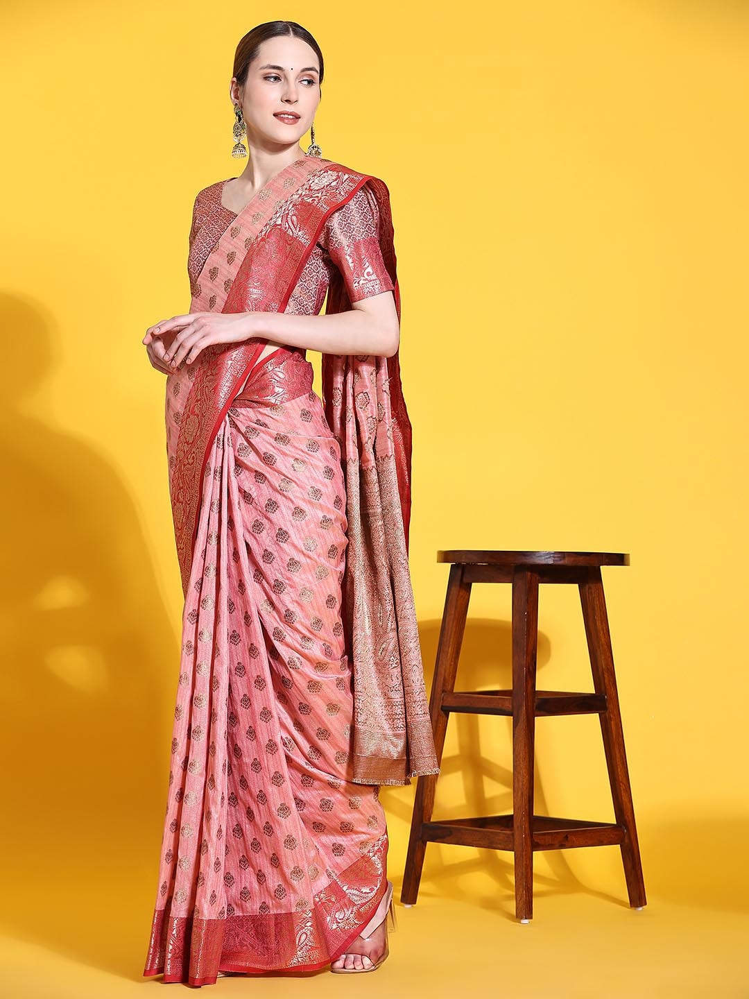 

JUST FASHION Ethnic Motifs Woven Design Zari Art Silk Banarasi Saree, Pink