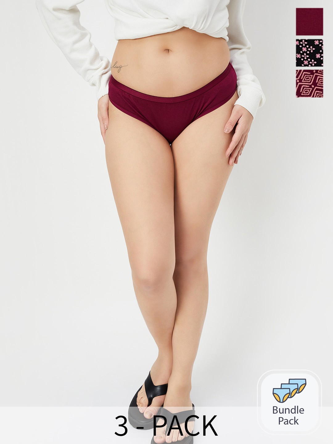 

max Pack Of 3 Abstract Printed Cotton Hipster Briefs, Maroon