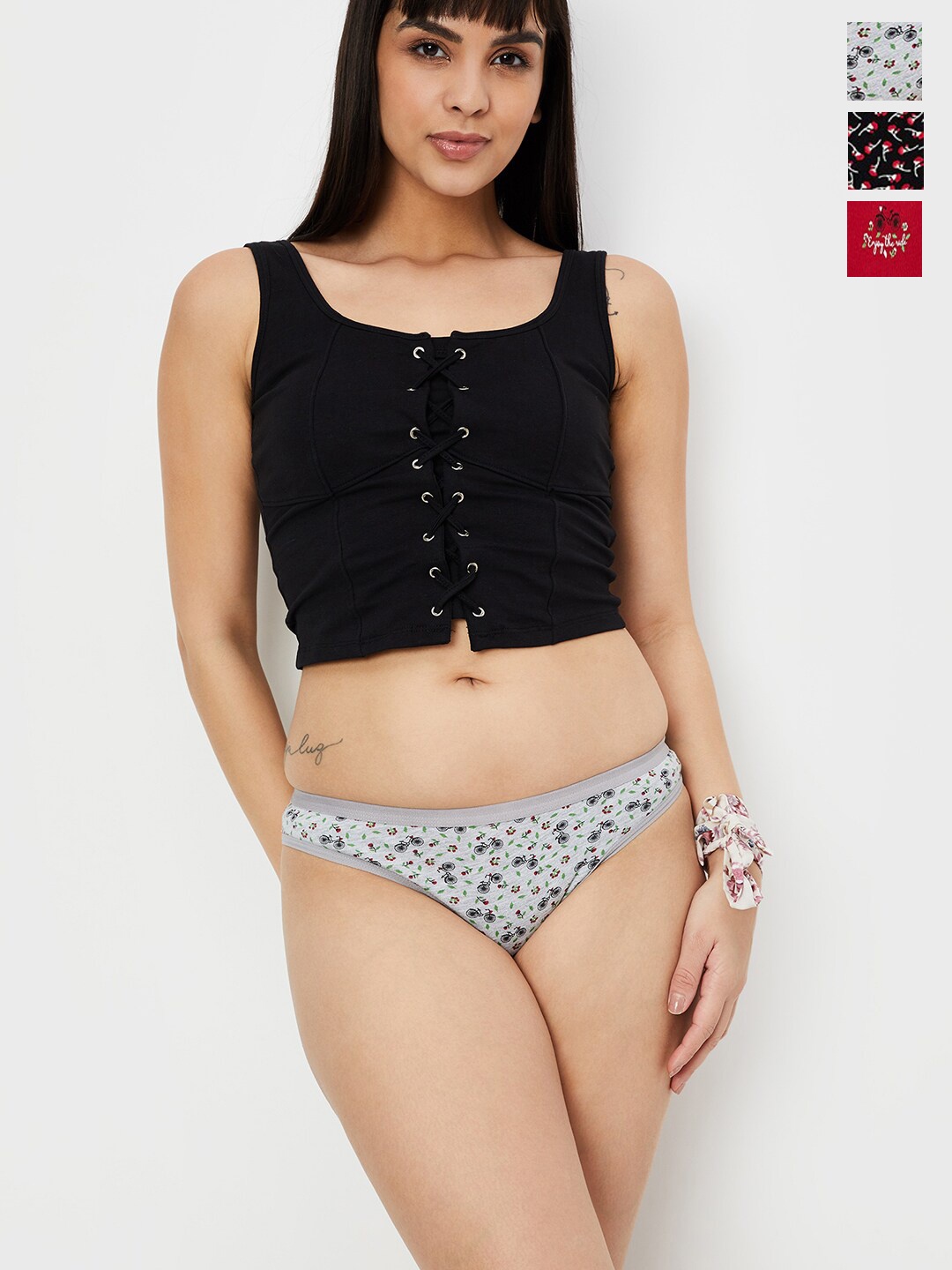

max Pack Of 3 Printed Low-Rise Hipster Briefs, Black