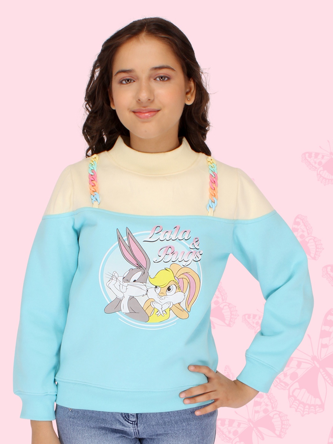 

CUTECUMBER Girls Looney Tunes Printed Fleece Pullover Sweatshirt, Green