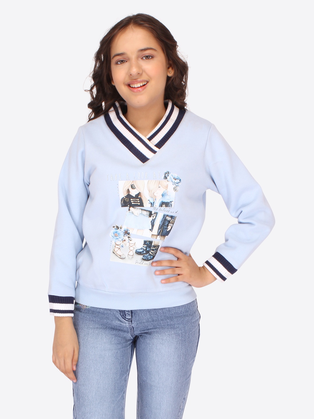 

CUTECUMBER Girls Graphic Printed Long Sleeves Pullover Sweatshirt, Blue