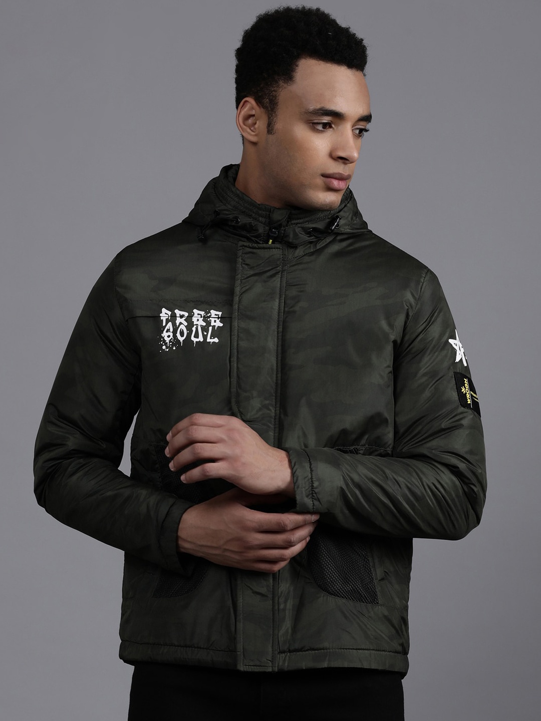 

WROGN Camouflage Printed Hooded Collar Tailored Jacket, Brown
