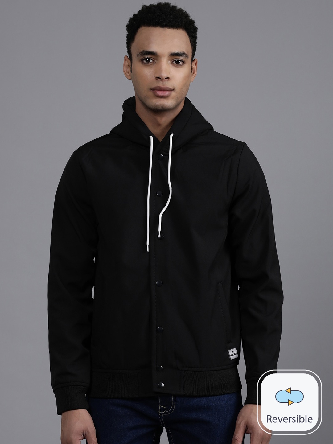 

WROGN Hooded Collar Bomber Jacket With Reversible, Black