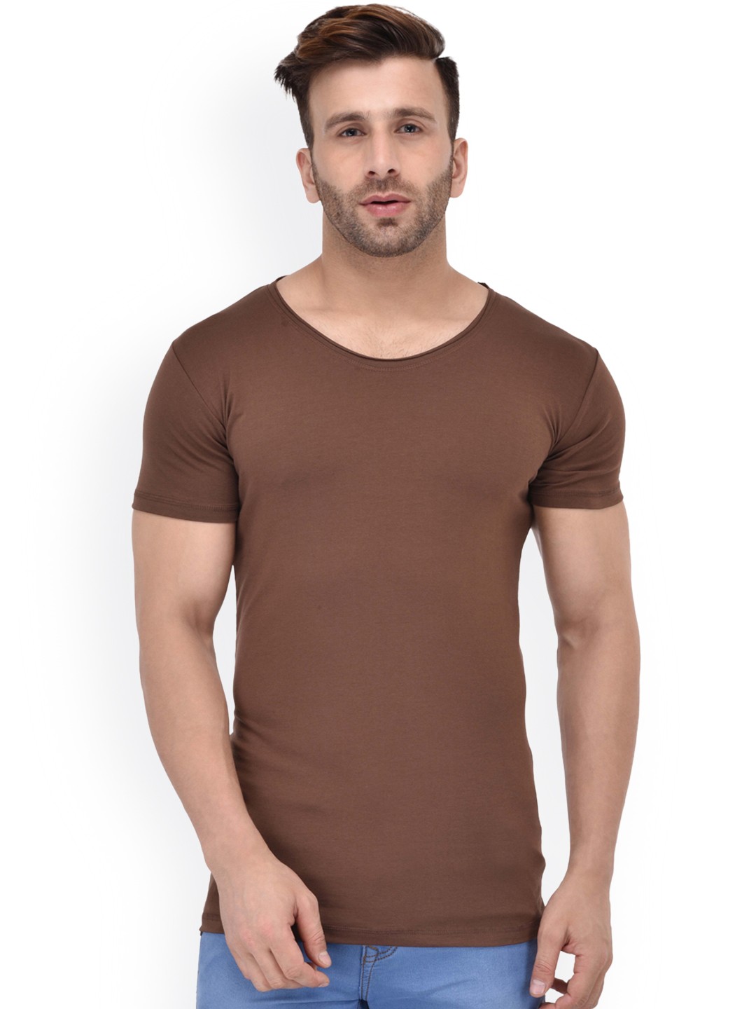 

Tinted Men Brown Solid Round Neck Slim Fit T-shirt