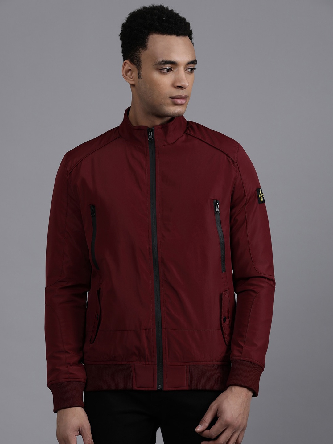 

WROGN Mock Collar Long Sleeve Bomber Jacket, Red