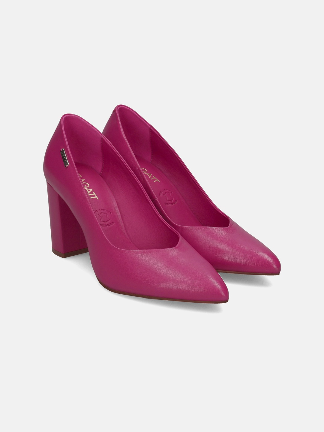 

BAGATT Jemila Revo Pointed Toe Leather Work Block Pumps, Pink