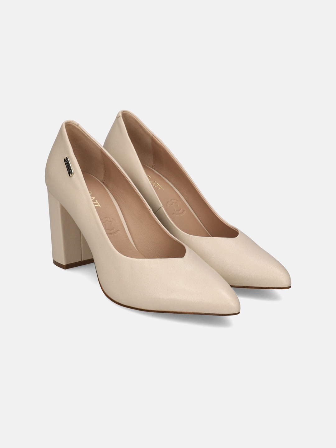 

BAGATT Jemila Revo Pointed Toe Leather Block Pumps, Beige