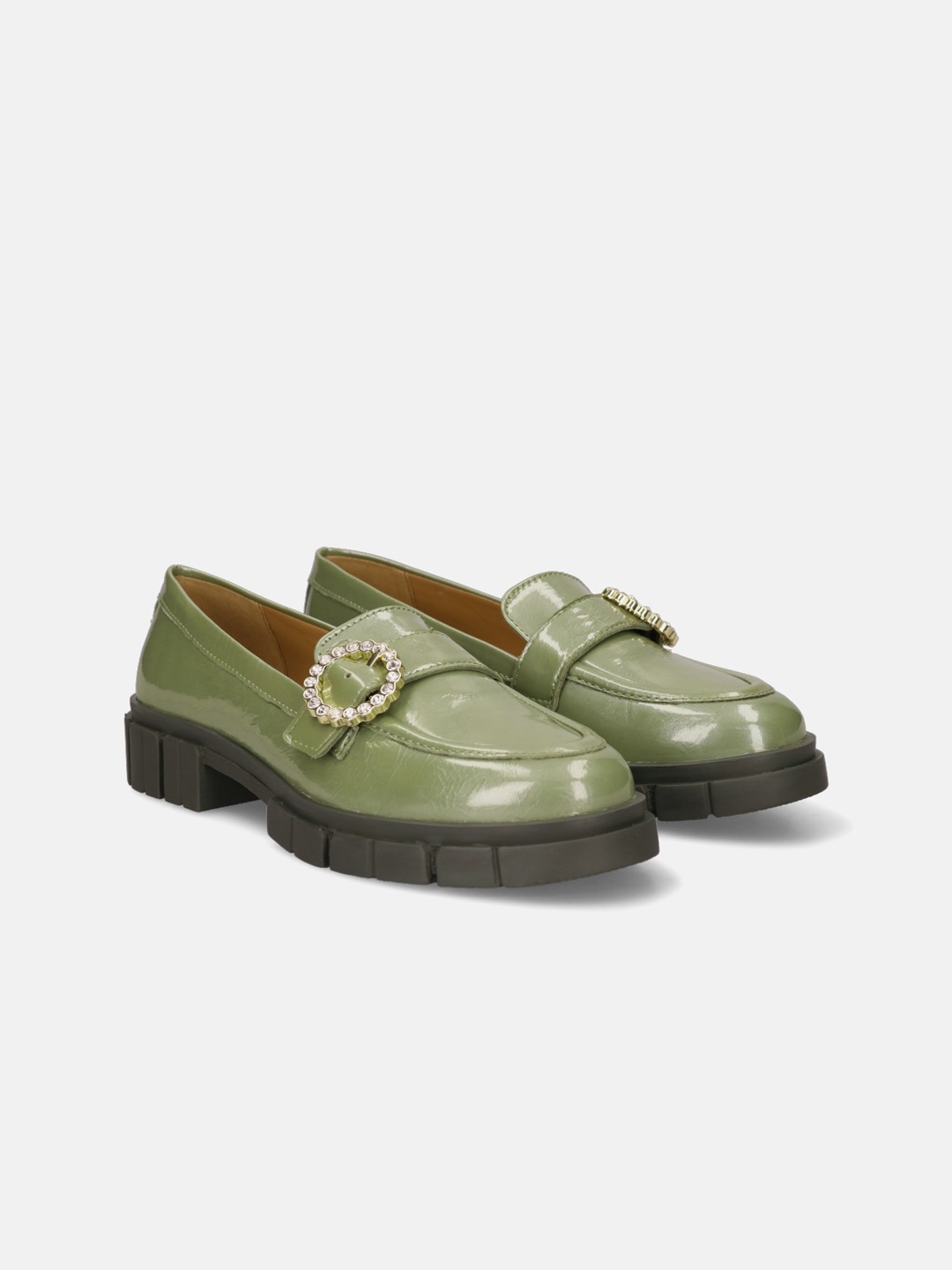 

BAGATT Fiona Embellished Heeled Leather Loafers, Green
