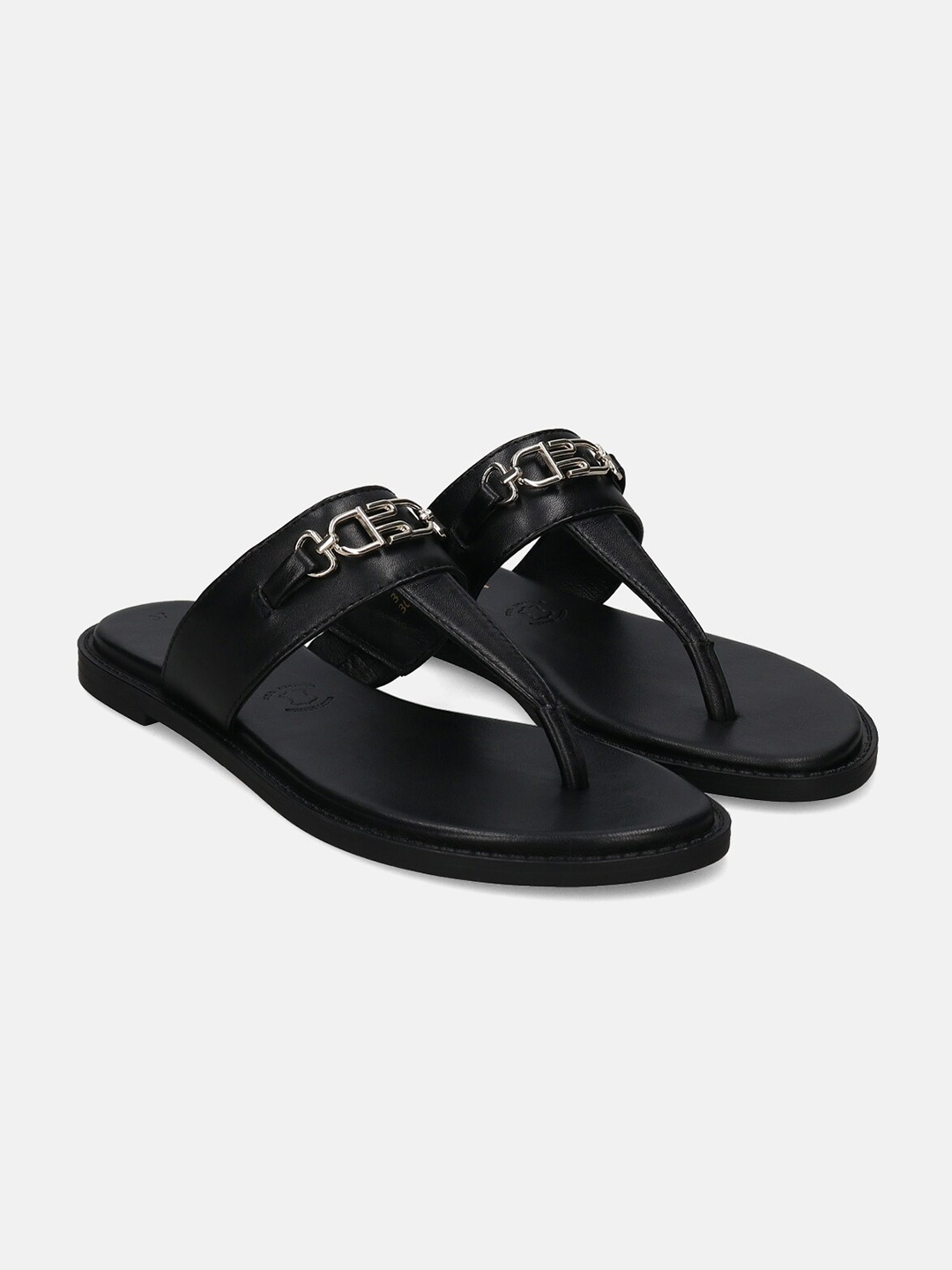 

BAGATT Goldy Embellished Leather T-Strap Flats, Black