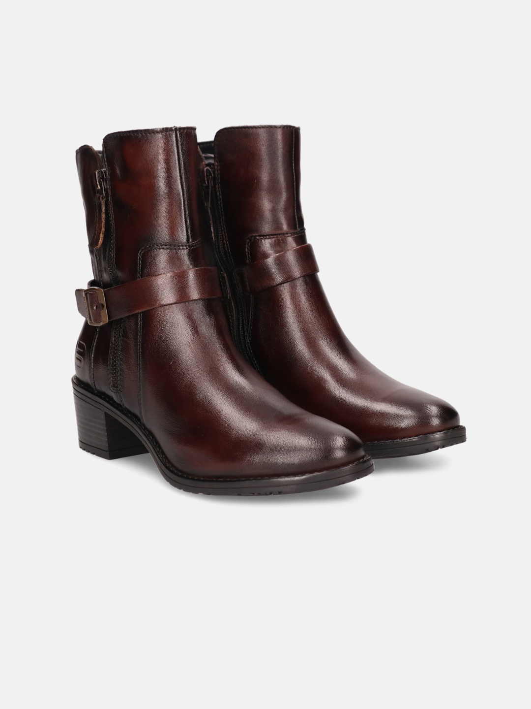 

BAGATT Women Ruby Leather Block-Heeled Chunky Boots, Burgundy