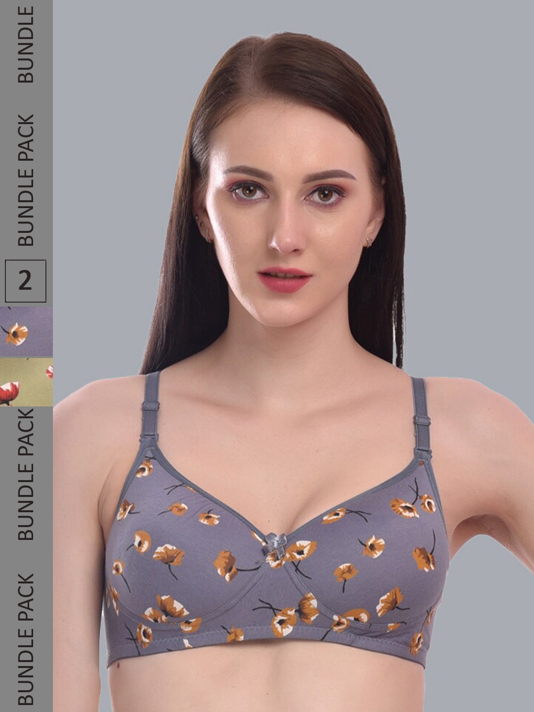 

Extoes Pack Of 2 Floral Printed Full Coverage Cotton Push-Up Bra With All Day Comfort, Grey