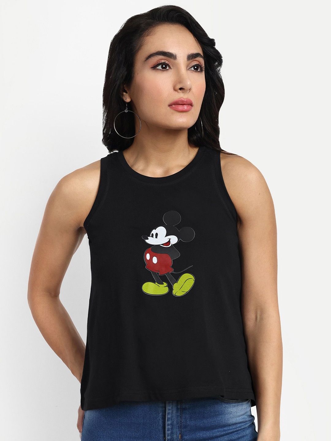 

VISO Mickey Mouse Printed Cotton Tank Top, Black