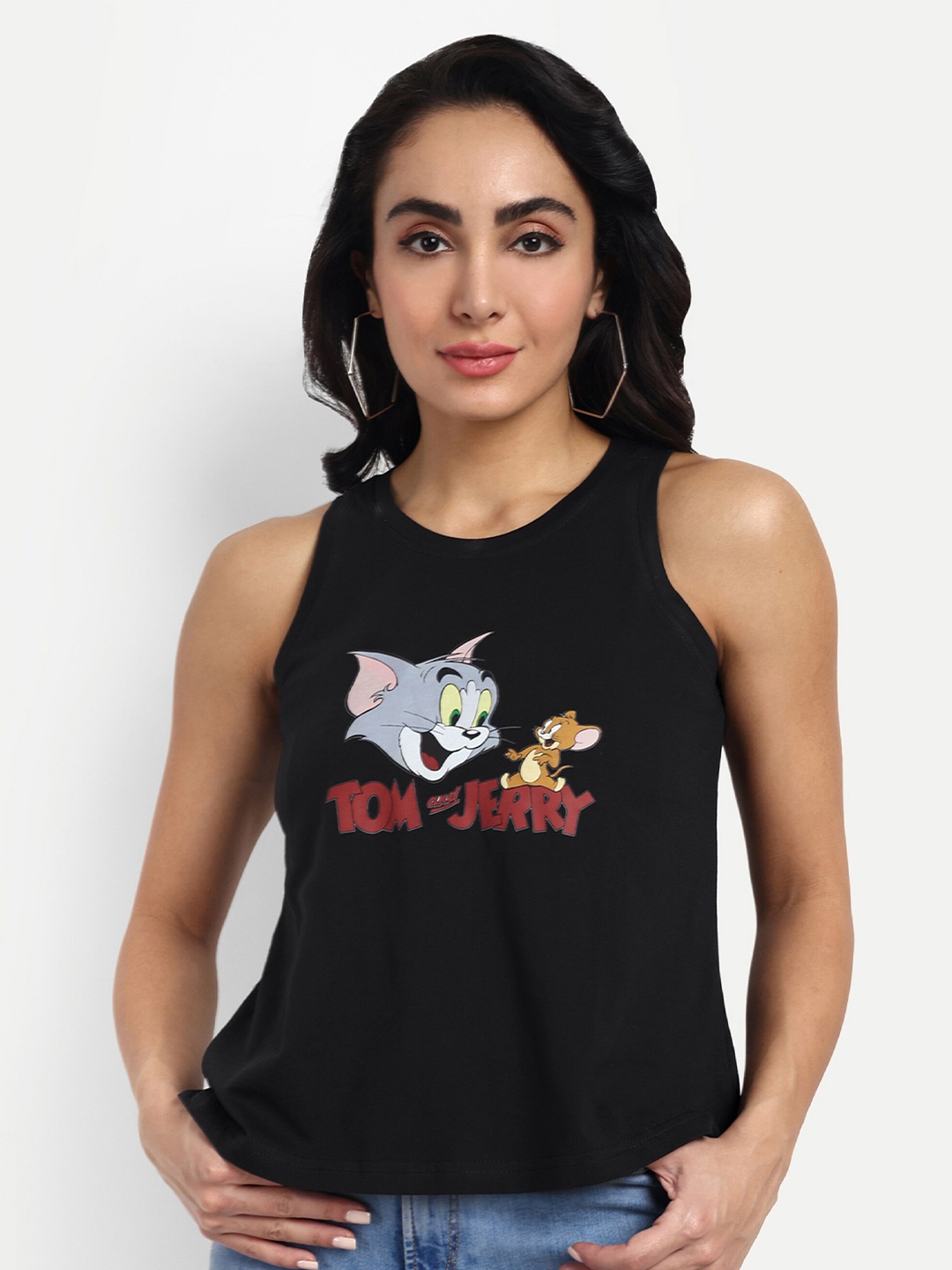 

VISO Tom & Jerry Printed Round Neck Top, Black