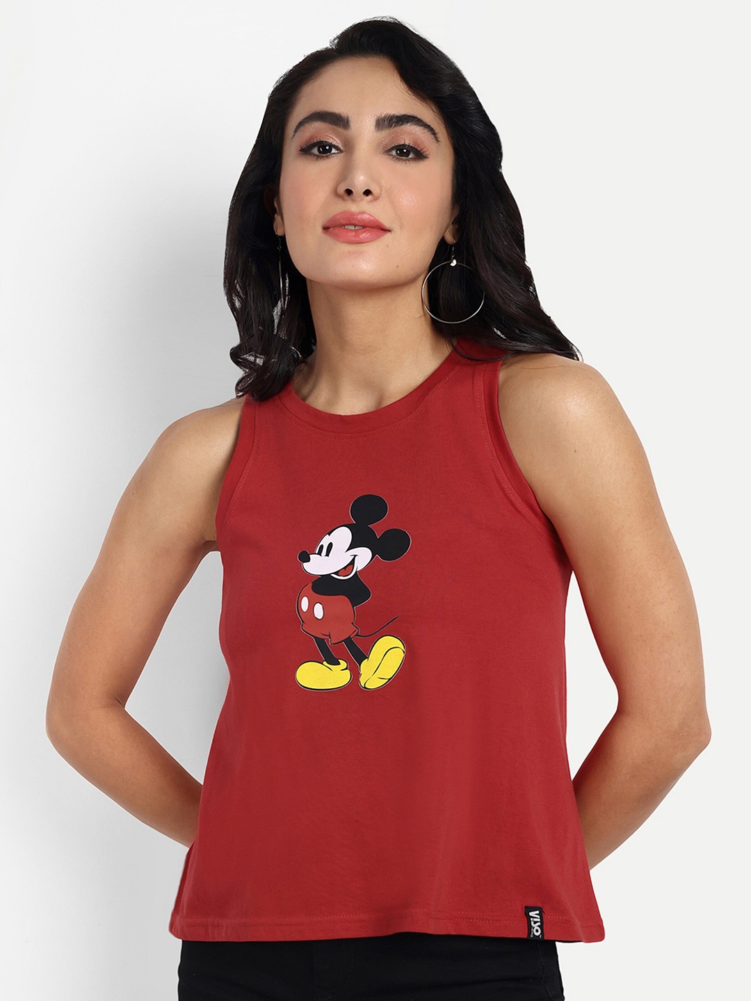 

VISO Mickey Mouse Printed Round Neck Top, Red