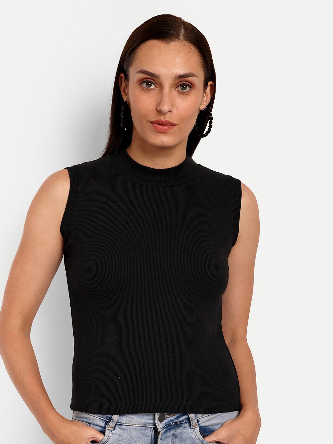 

VISO Round Neck Fitted Top, Black