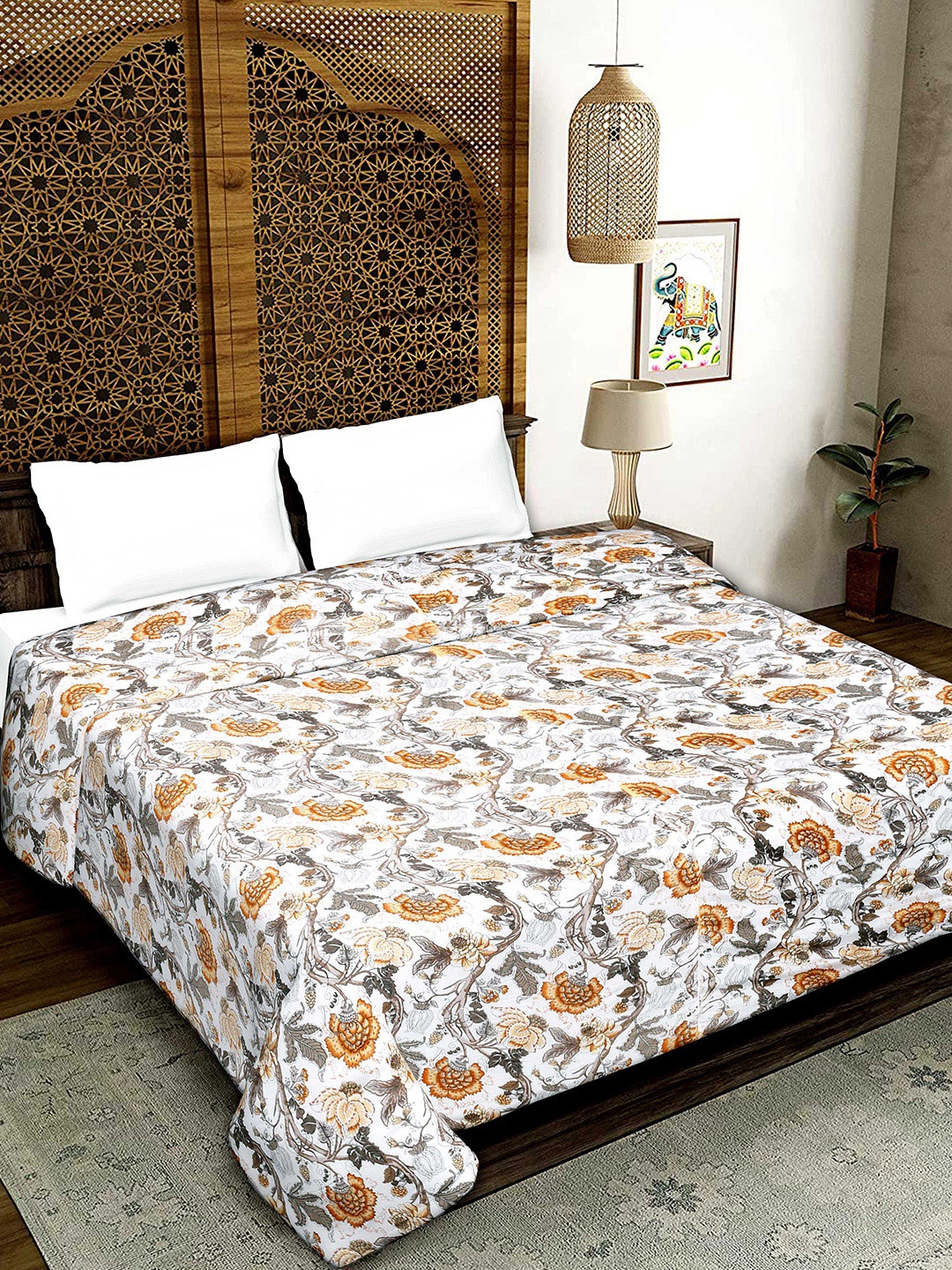 

Rajasthanikart Brown & White Floral AC Room 180 GSM Pure Cotton Double Bed Dohar