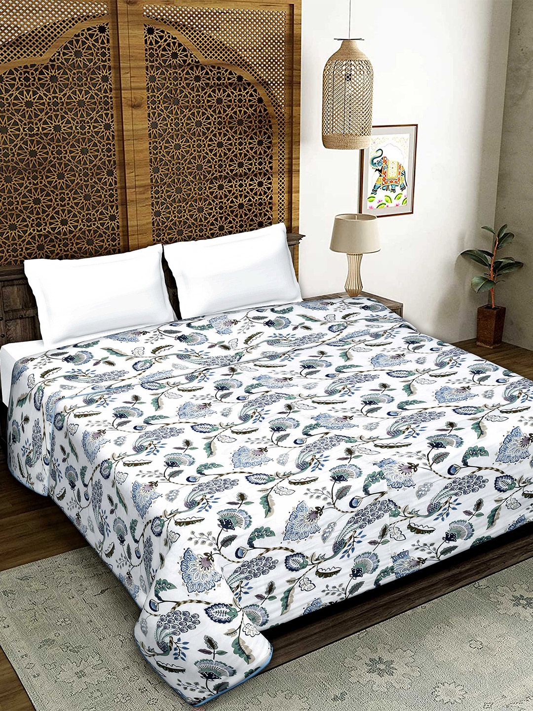 

Rajasthanikart Blue & White Floral Printed 180 GSM Pure Cotton AC Room Double Bed Dohar