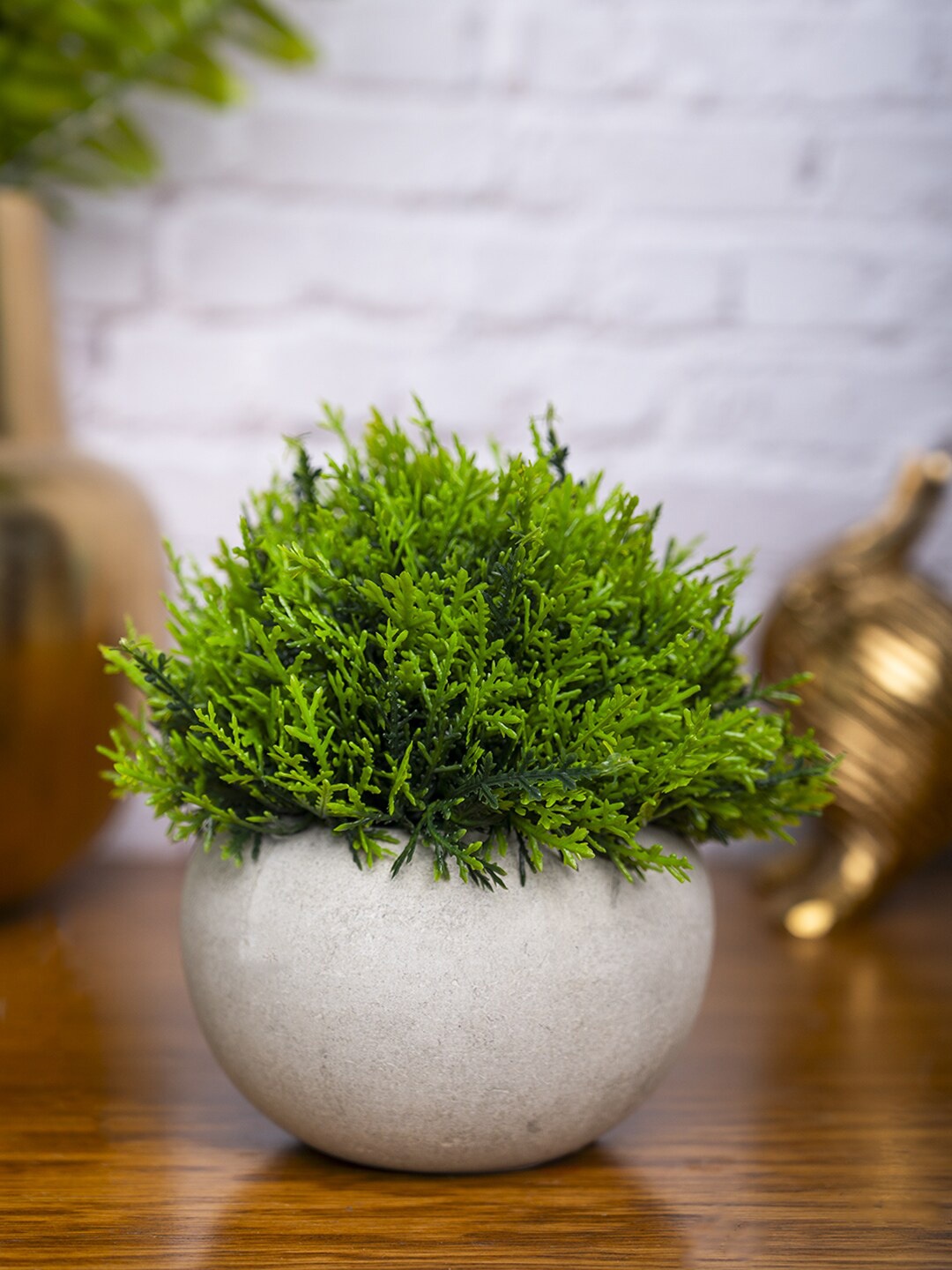 

MARKET99 Green & Off White Artificial Flowers With Pot