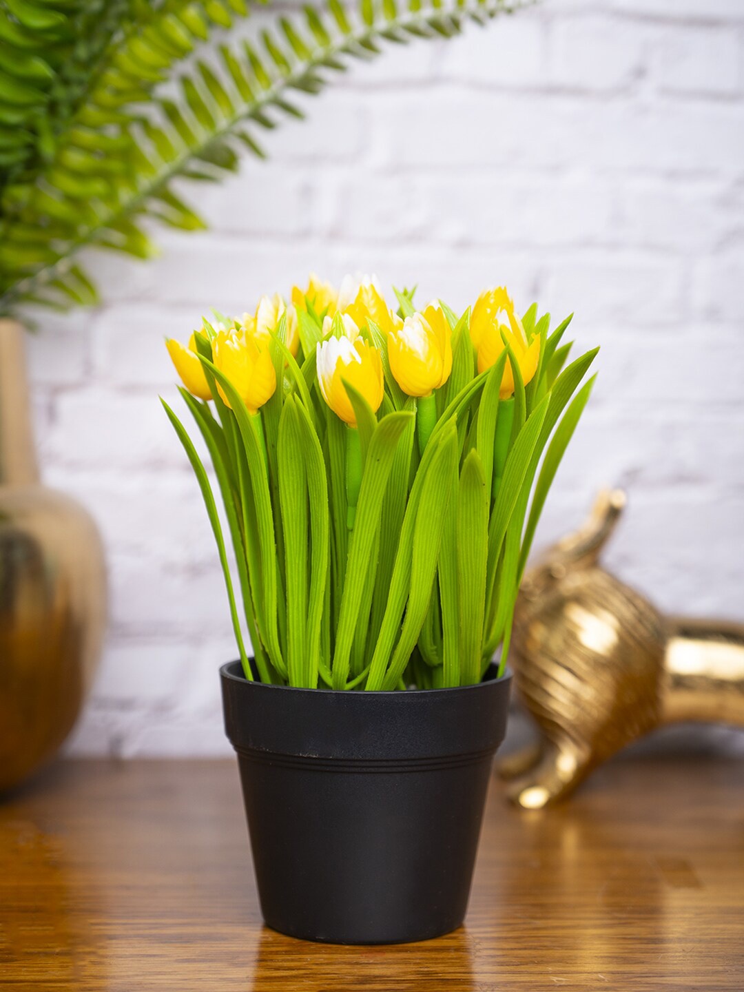 MARKET99 Yellow & Green Lily Artificial Flowers With Pot