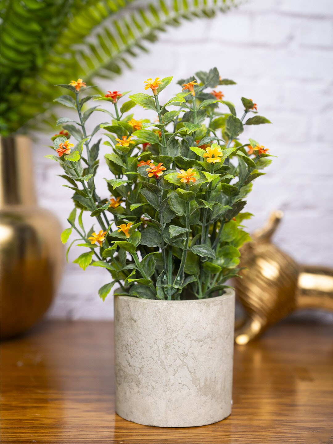 MARKET99 Green & Red Artificial Flowers With Pot