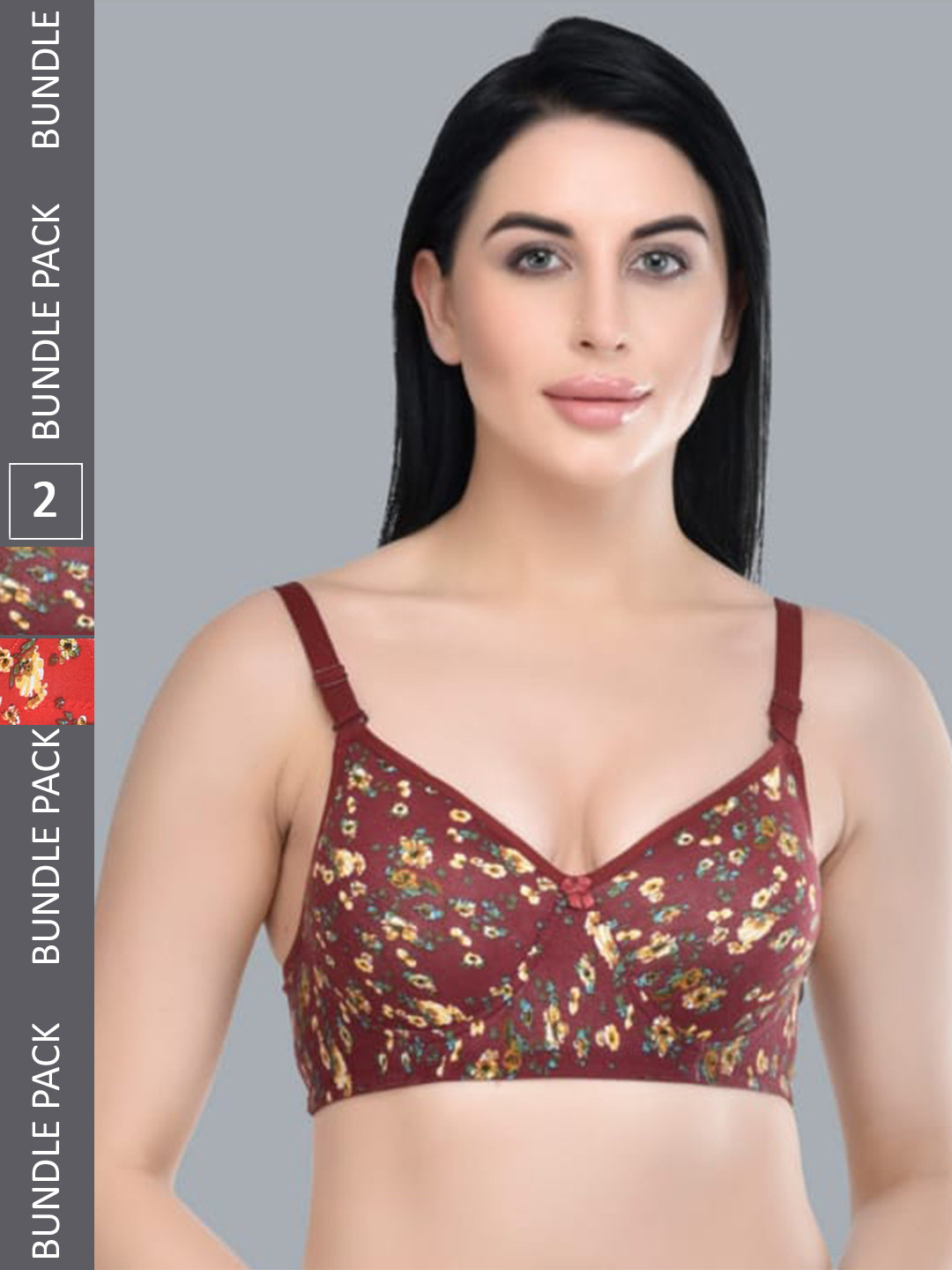 

Extoes Pack of 2 Floral Printed Full Coverage Cotton Push-Up Bra With All Day Comfort, Maroon