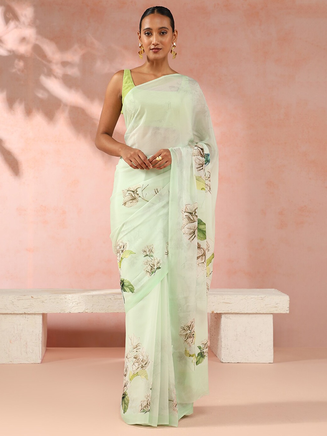 

Taneira Floral Printed Saree, Lime green