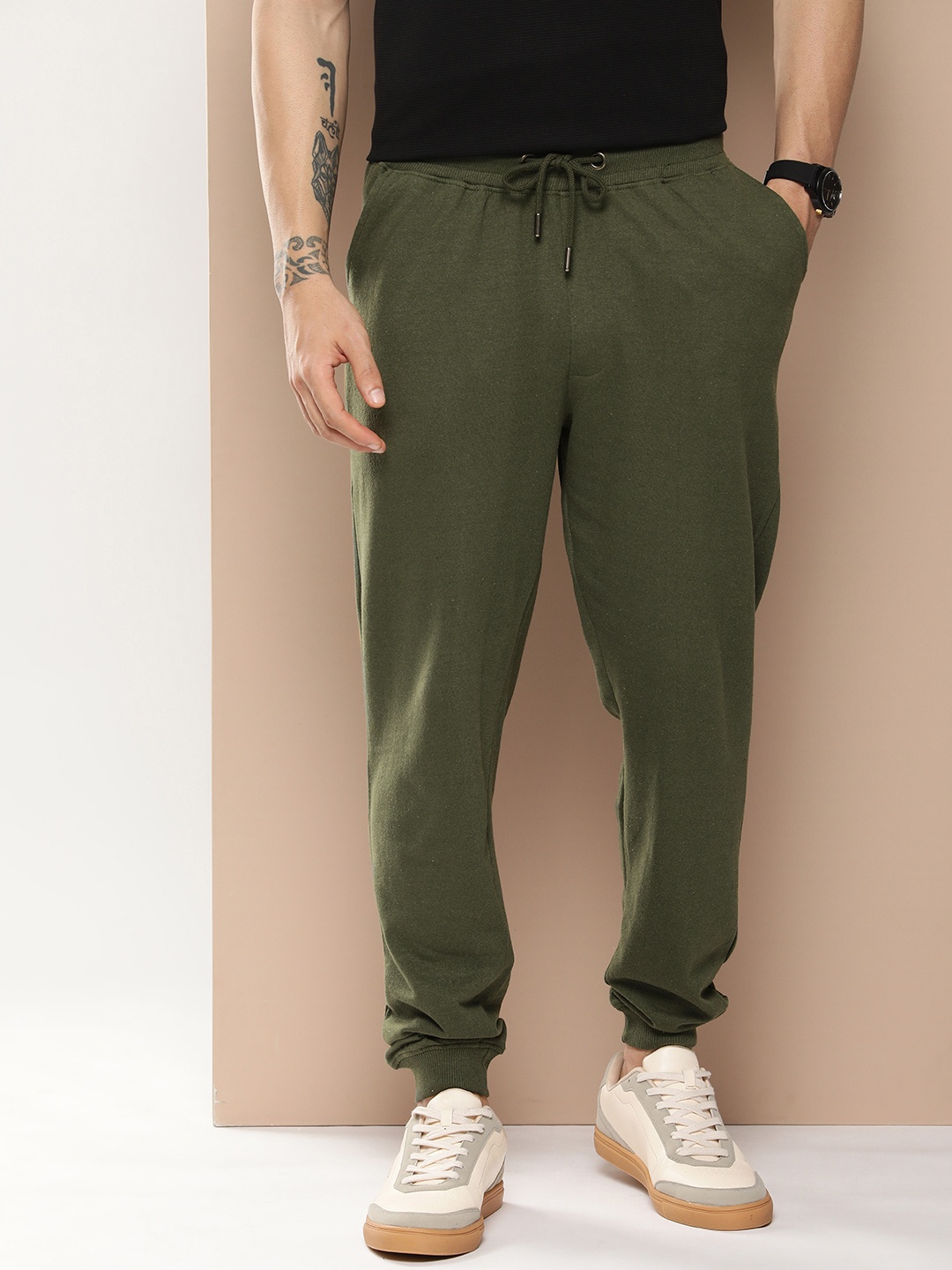 

INVICTUS Men Mid Rise Solid Joggers Track Pants, Olive