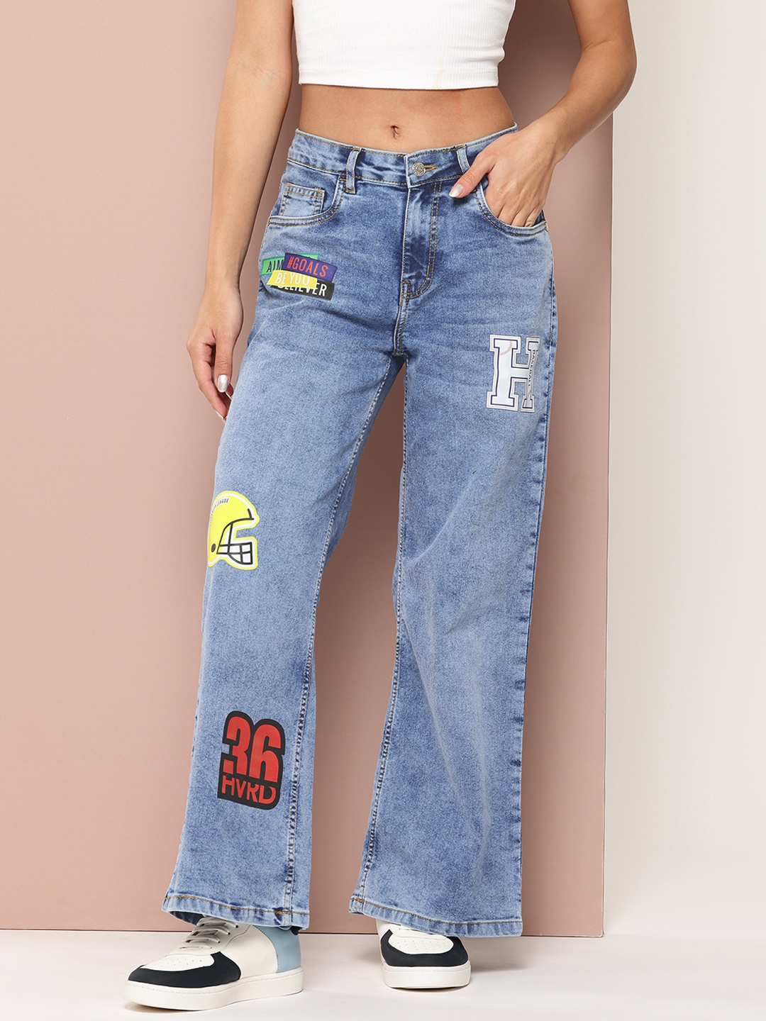 

Harvard Women Wide Leg Printed Jeans, Blue