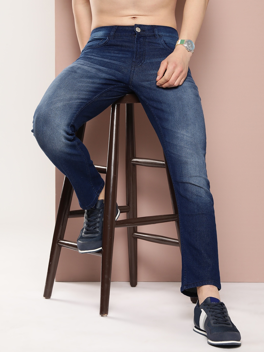 

Harvard Men Slim Fit Light Fade Stretchable Jeans, Navy blue