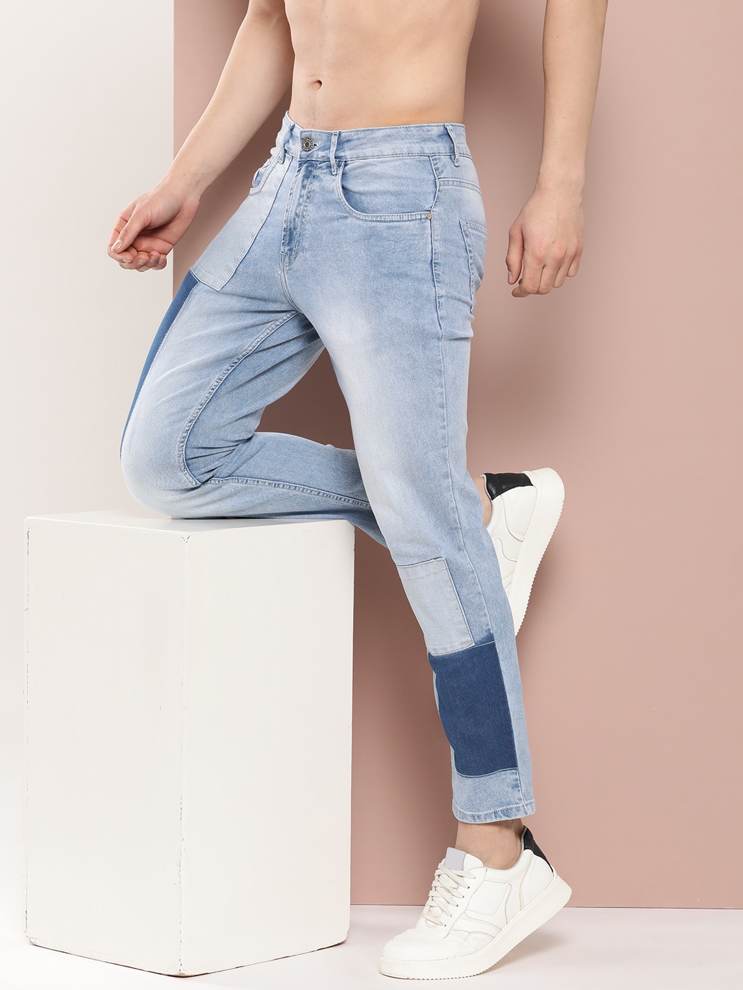

Harvard Men Patchwork Slim Fit Light Fade Stretchable Jeans, Blue
