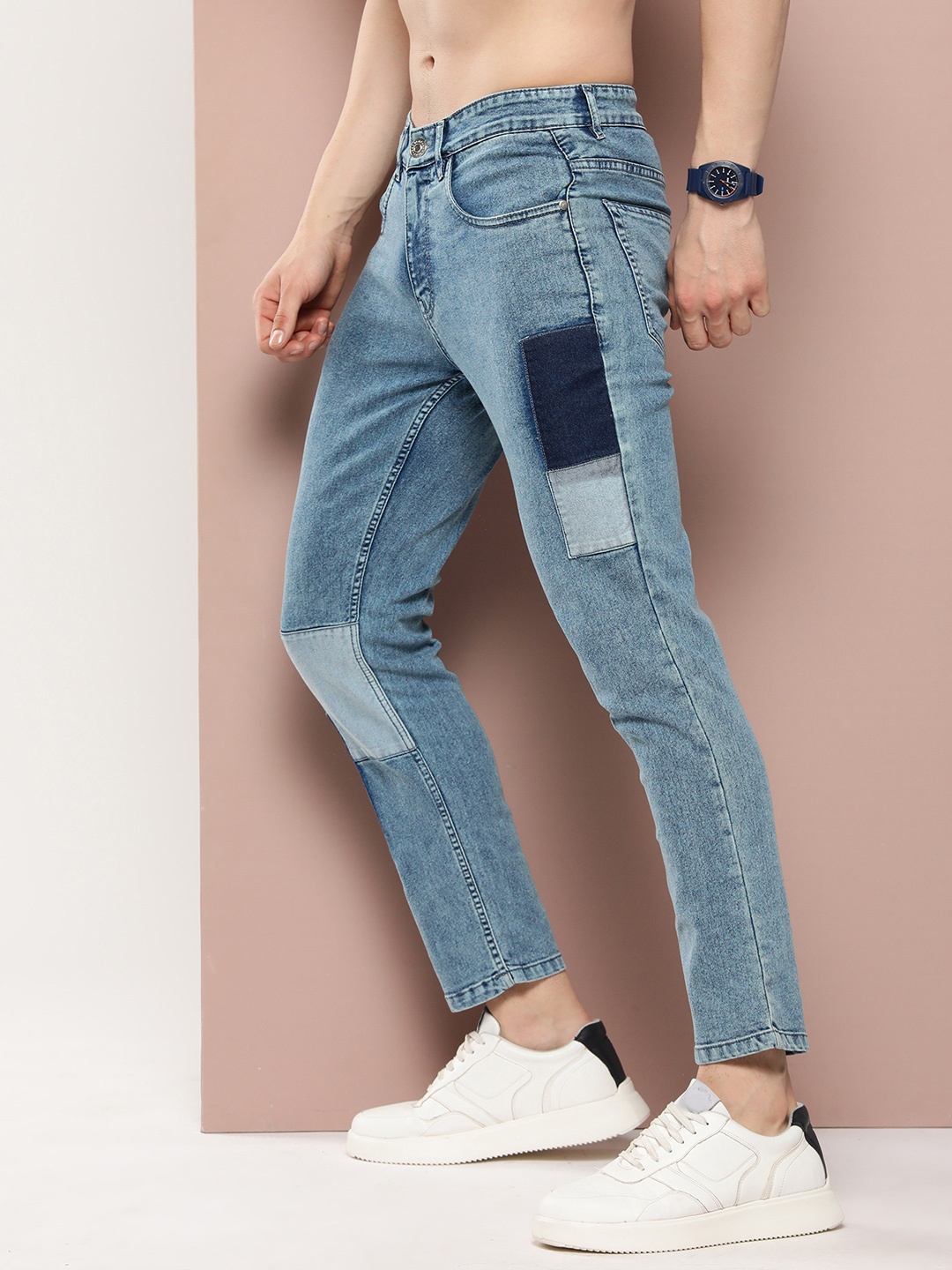 

Harvard Men Slim Fit Patch Works Detail Heavy Fade Stretchable Jeans, Blue