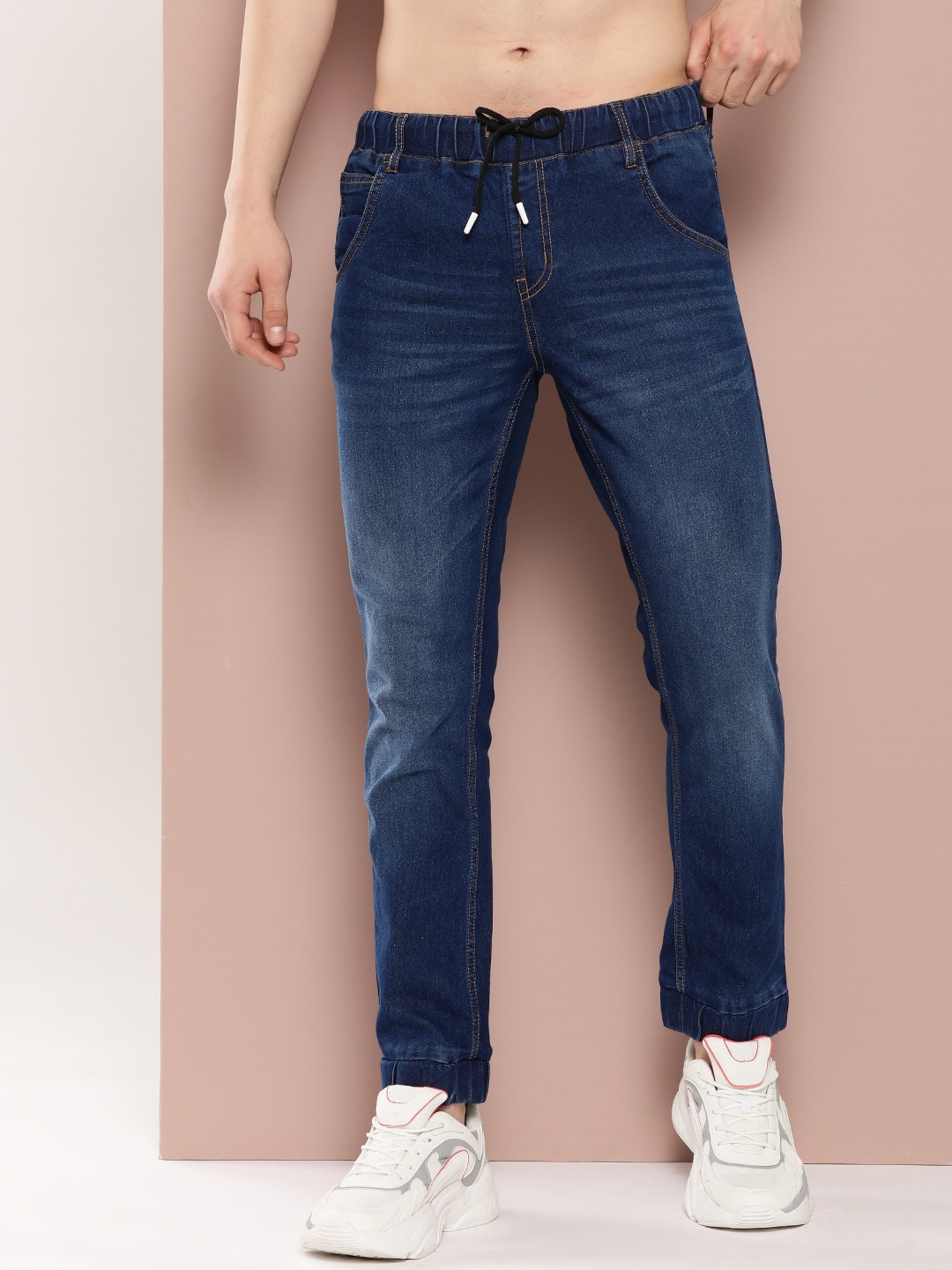 

Harvard Men Slim Fit Light Fade Cuffed Hem Stretchable Jeans, Navy blue