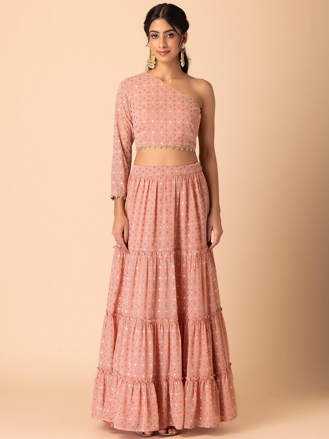 

INDYA Foil Printed Ready to Wear Lehenga & Blouse, Pink