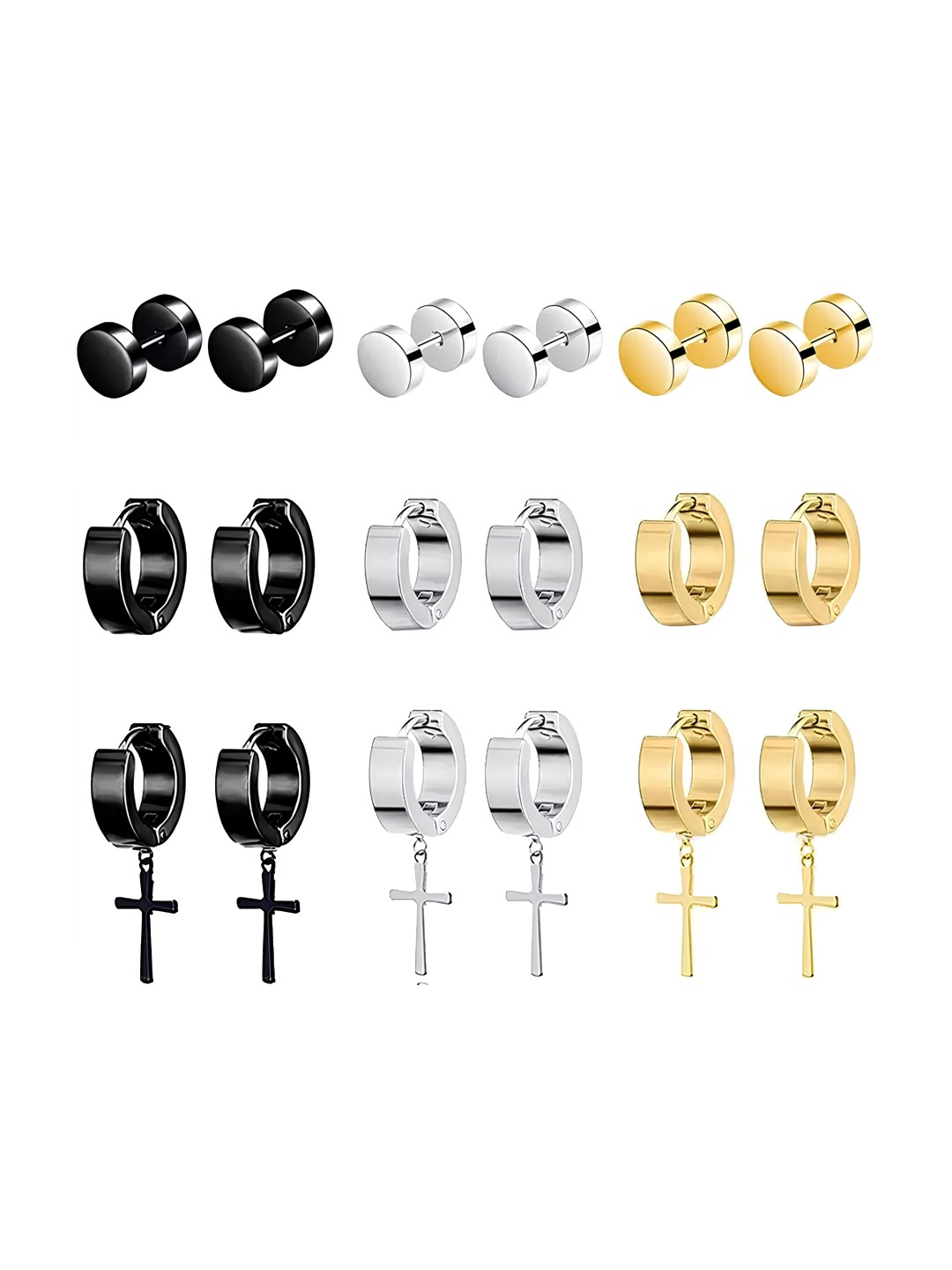 

KARISHMA KREATIONS Men Set Of 9 Contemporary Hoop Earrings, Gold