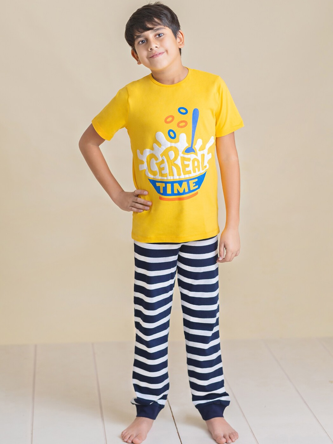 

LAdore Kids Typography Printed Pure Cotton Night suit, Yellow