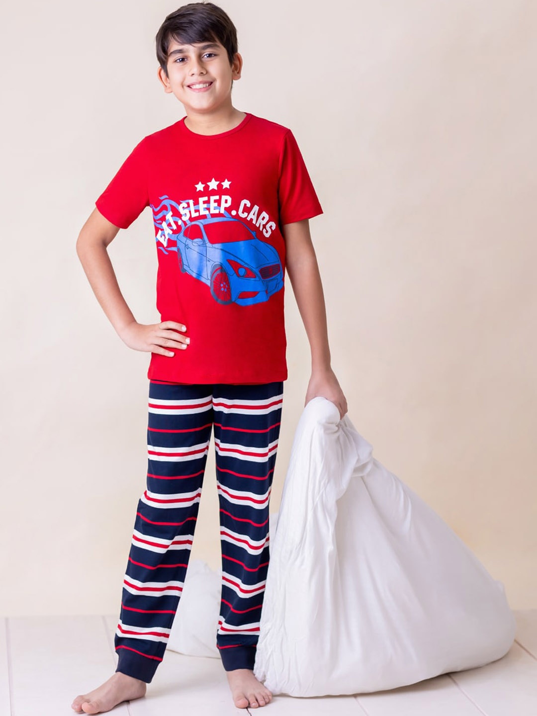 

LAdore Kids Graphic Printed Pure Cotton Night suit, Red