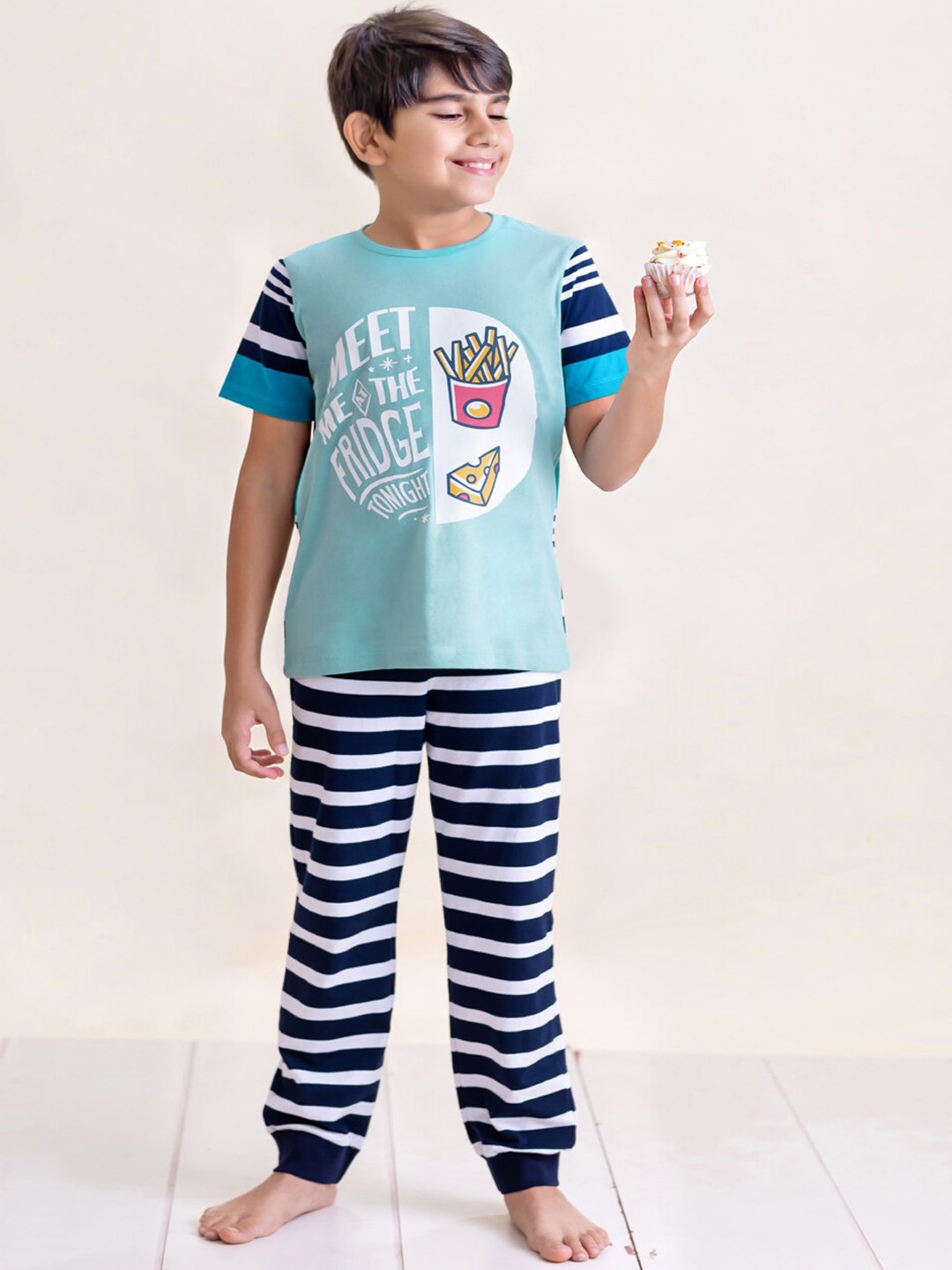 

LAdore Kids Typography Printed Pure Cotton Night suit, Blue