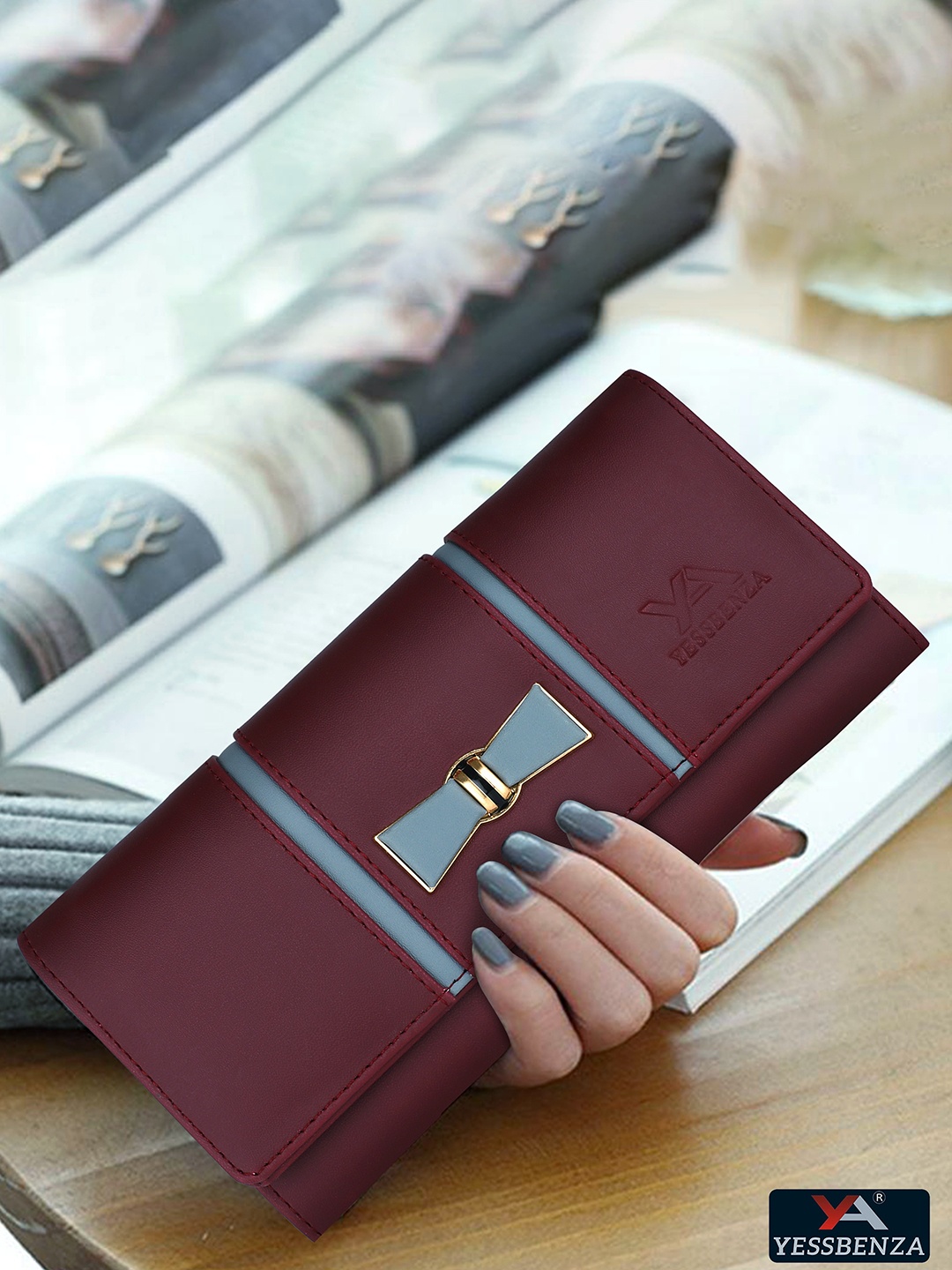 

YESSBENZA Maroon & Blue Textured Purse Clutch
