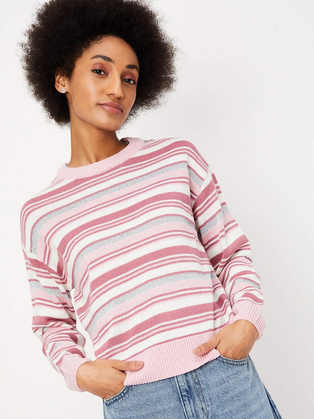 

max Striped Pullover Sweaters, Pink