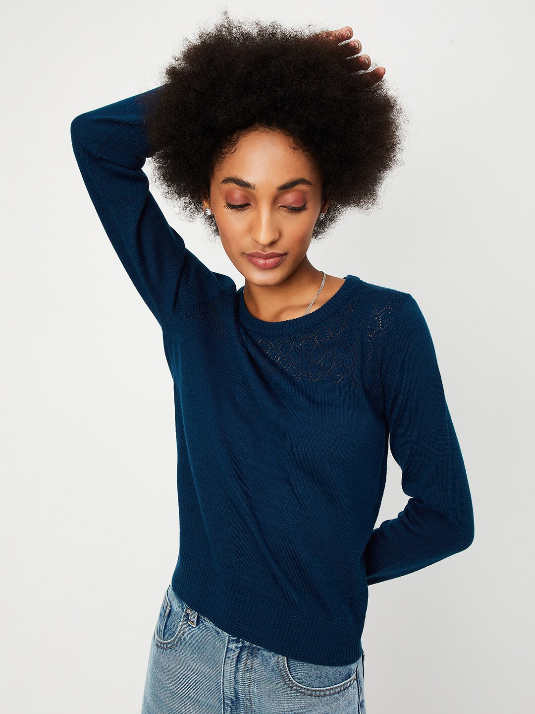 

max Self Design Pullover, Blue