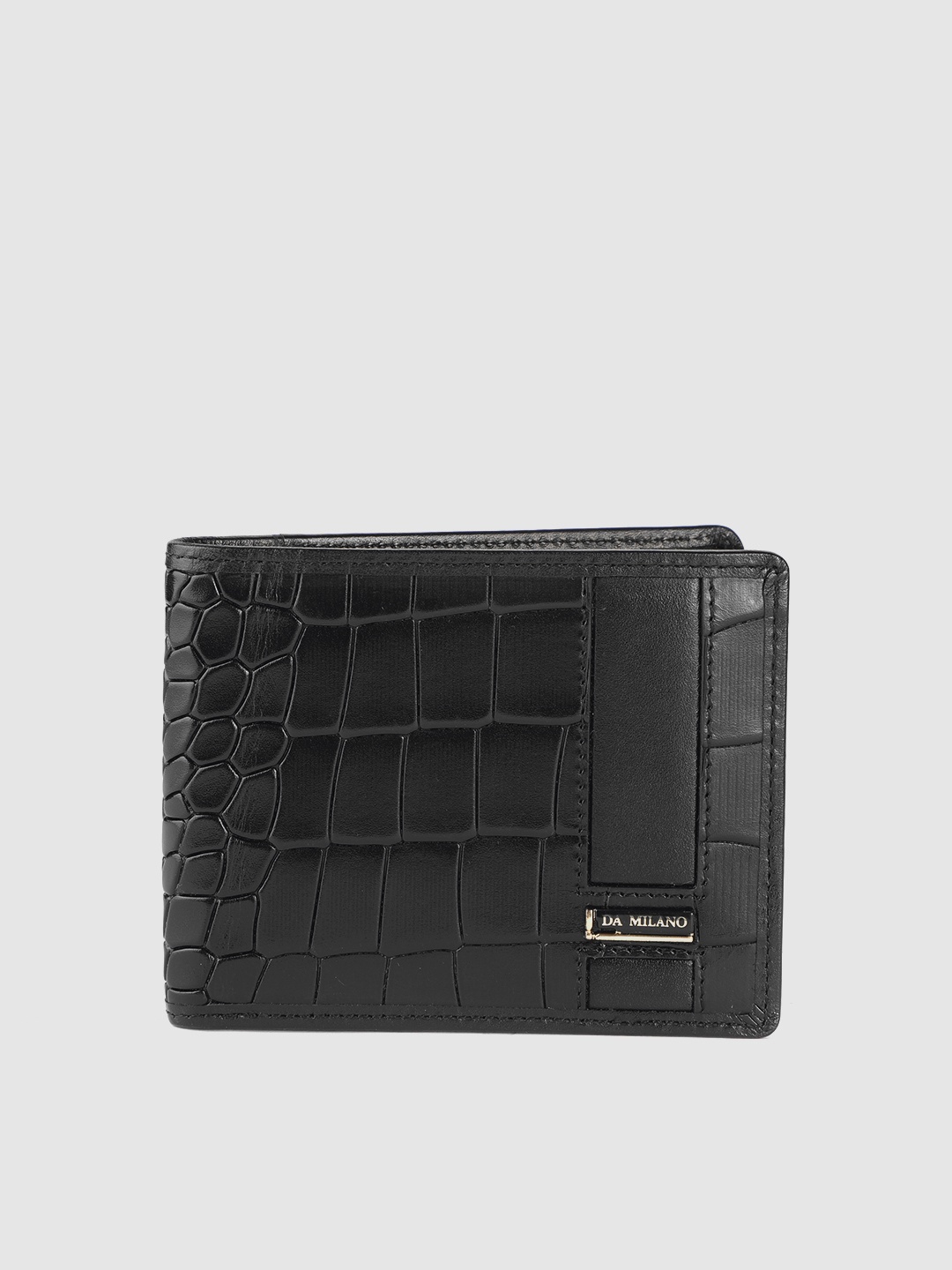 

Da Milano Men Croc-Textured Leather RFID Two Fold Wallet, Black