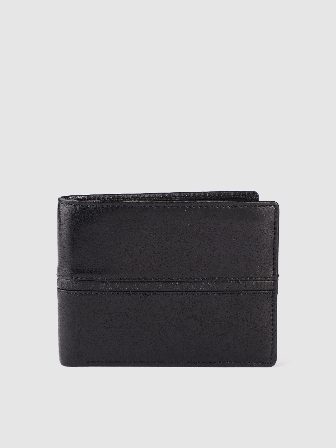 

Da Milano Men Brand Logo Textured Leather RFID Three Fold Wallet, Black