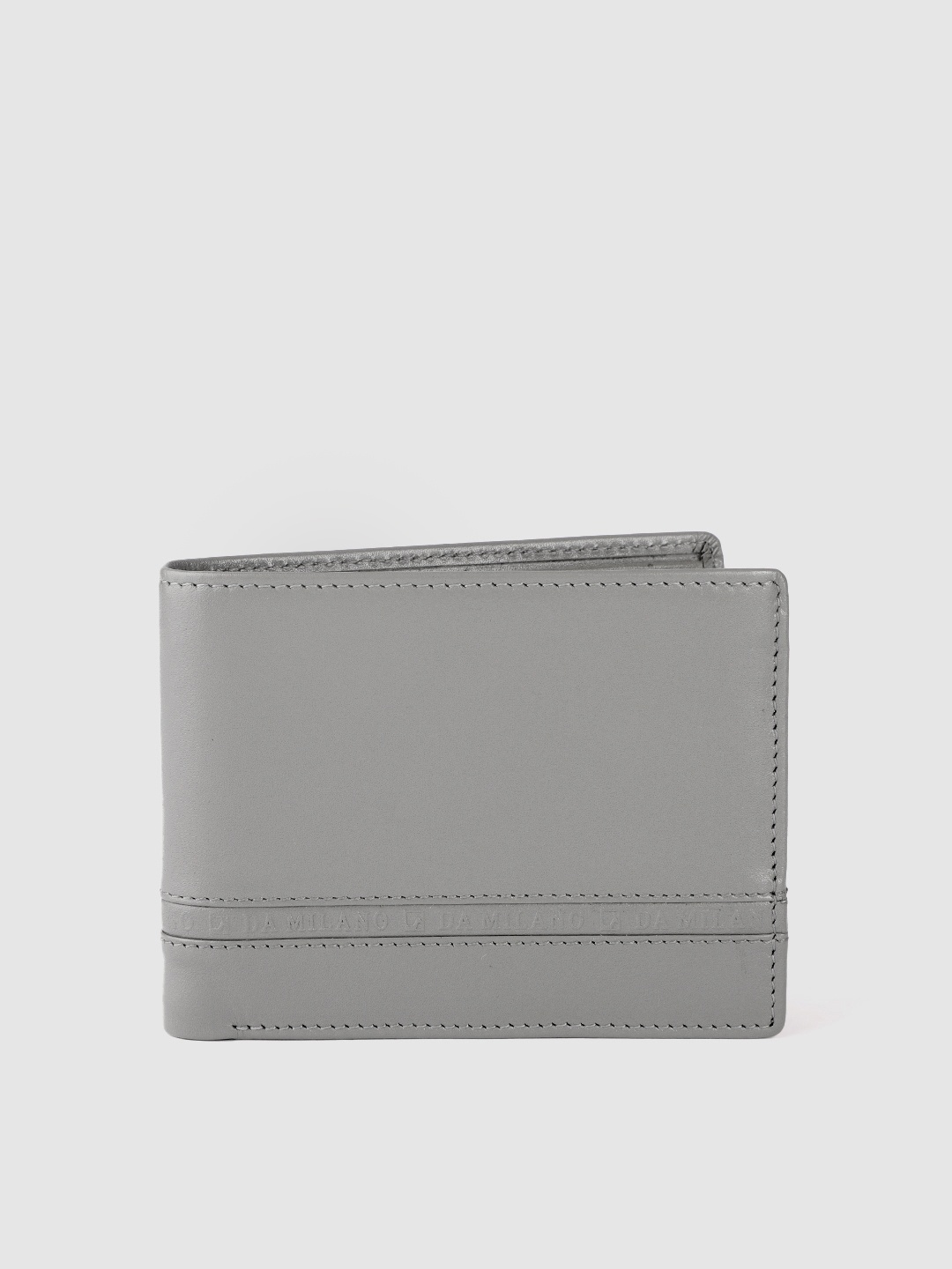 

Da Milano Men Brand Logo Textured Leather RFID Two Fold Wallet, Grey