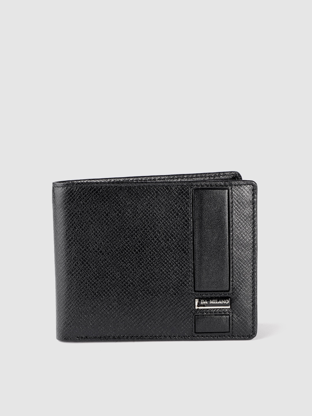 

Da Milano Men Textured Leather RFID Two Fold Wallet, Black
