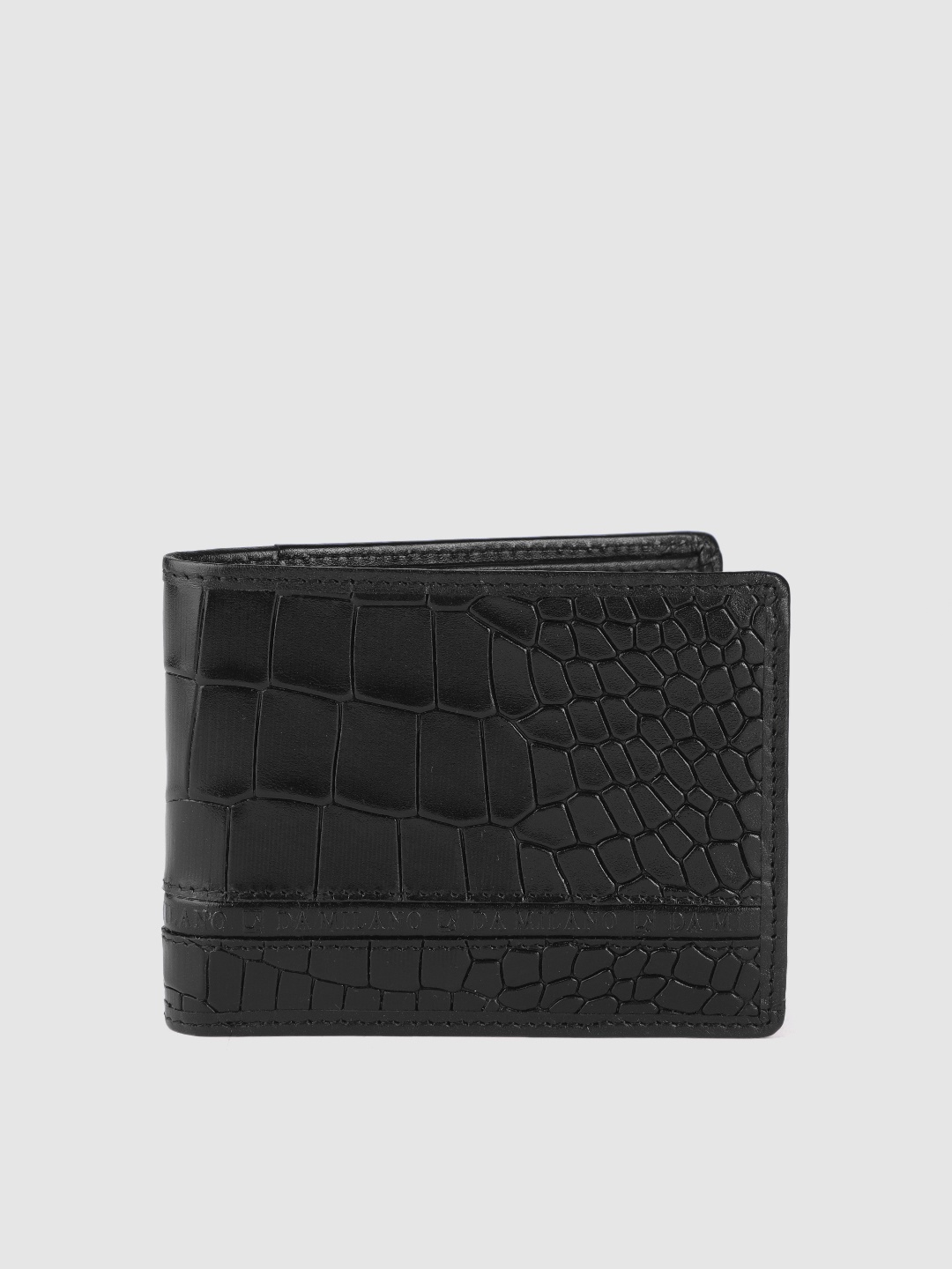 

Da Milano Men Croc-Textured Leather RFID Two Fold Wallet, Black