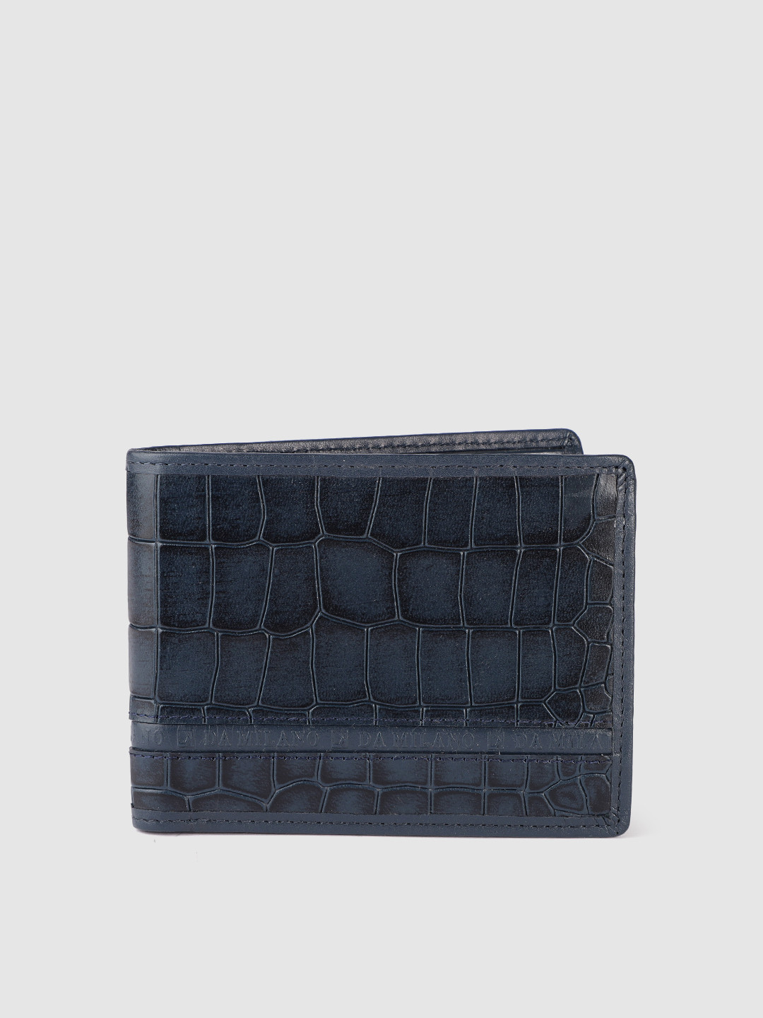 

Da Milano Men Croc-Textured Leather RFID Two Fold Wallet, Navy blue