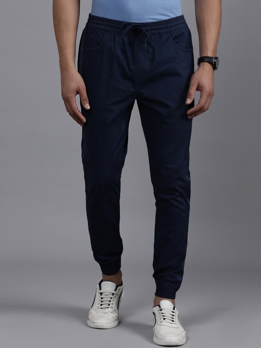 

WROGN Men Regular Fit Cotton Joggers, Blue