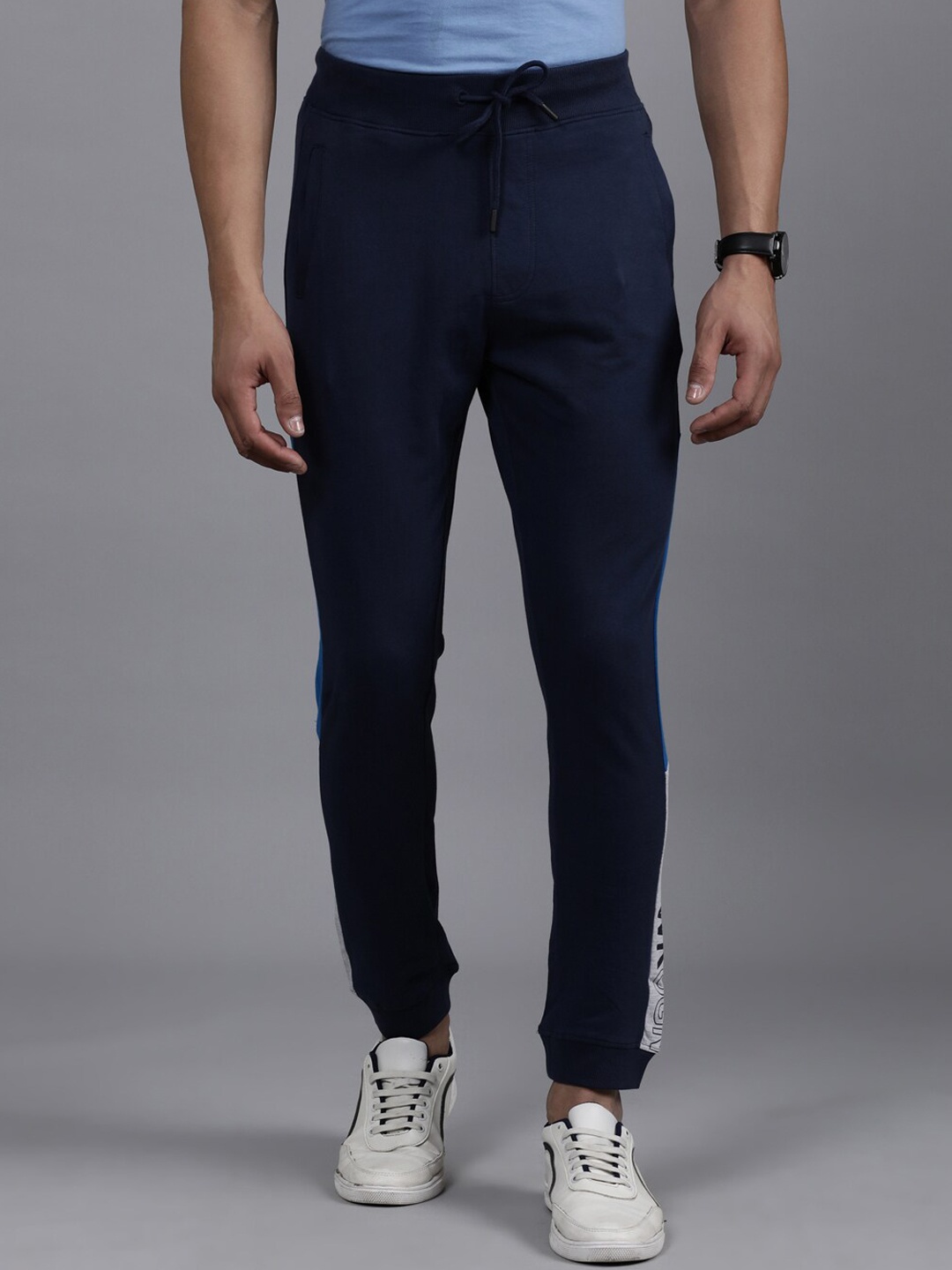 

WROGN Men Mid-Rise Training or Gym Cotton Joggers, Navy blue